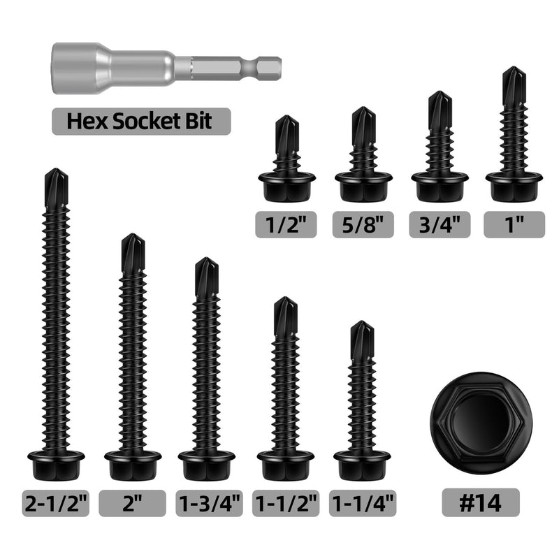 [Australia - AusPower] - #14 x 1-1/4" Black Hex Washer Head Self Drilling Screw, Flanged Hex Self Tapping Screws, Sheet Metal Screws, 410 Stainless Steel, 60 PCS #14 x 1-1/4" 