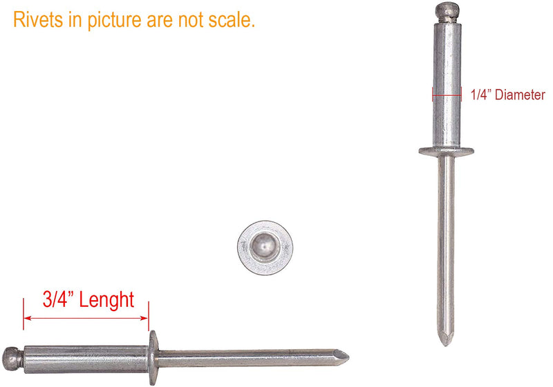 [Australia - AusPower] - #812 Blind Aluminum Long Rivets, (100pcs), 1/4" x 3/4" Inch, Choose Size, Grip Range (.626-.750)", Blind Rivet (120-49) #812, 1/4" x 3/4" 