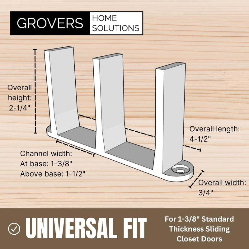 3-Pack Sliding Closet Door Floor Guide Bracket | Universal Fit for 1-3/8" Width Bypass Doors (Brown) | Grovers Home Solutions Brown 3