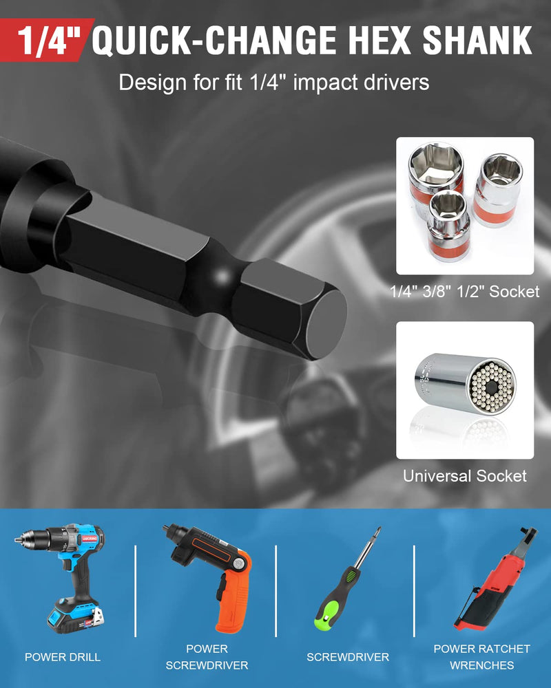 [Australia - AusPower] - Impact Socket Adapter Set Impact Driver Socket Extension Set 1/4 3/8 1/2 Drive Socket Adapter for Drill Hex Shank Socket Driver set Turn Impact Drill Into High Torque Impact Wrench (6Pcs, 3" & 6") 