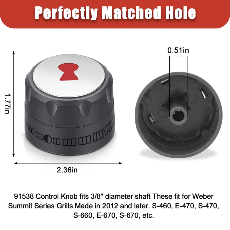 [Australia - AusPower] - 2025 Upgraded 91538 Gas Control Knobs - 4 Pack, Compatible with Weber Summit 400/600 Grills (2012+), Fits E-470/670, S-460/470/660/670, Lighted Control Knobs 