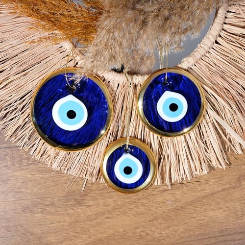 Blue Evil Eye Wall Decor, 4.3" Glass Ornament Turkish & Greek Nazar Amulet Blue-gold Large, 4.3"