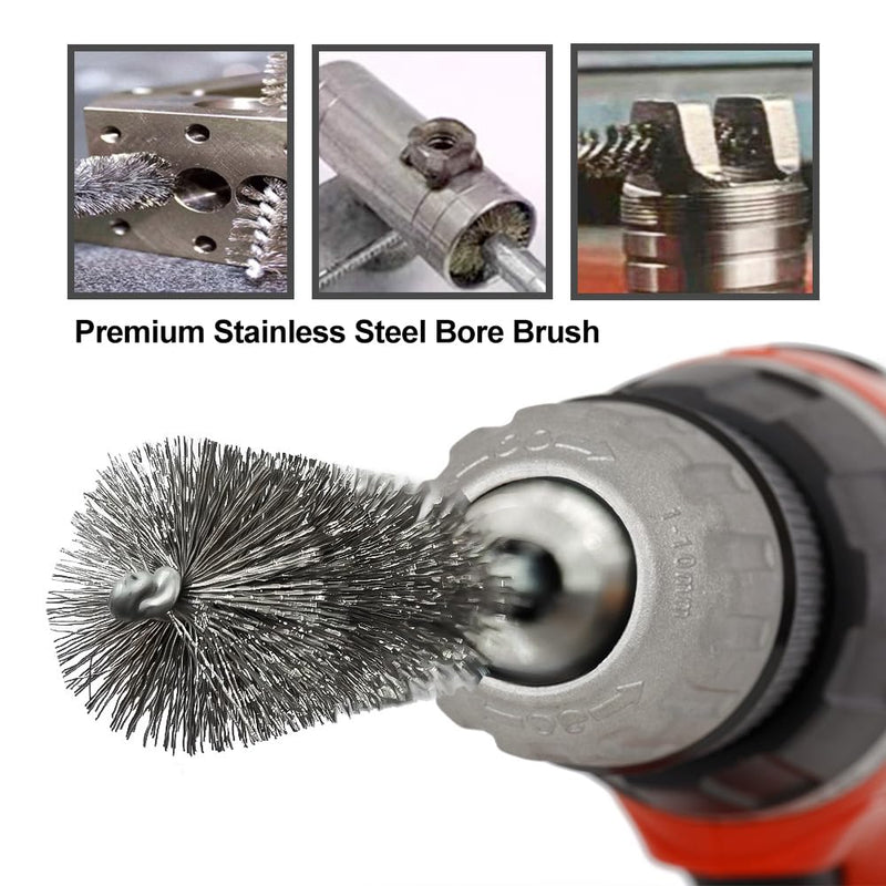 [Australia - AusPower] - ASNOMY 14Pcs Stainless Steel Bore Brush,5/16"-1" Stainless Steel Bristles Wire Brush Bore Cleaning Brush Set for Power Drill Cleaning, Abrasive Wire Brush with 1/4" Hex Shank 14Pcs 5/16''-1'' Inch Bore Brush 