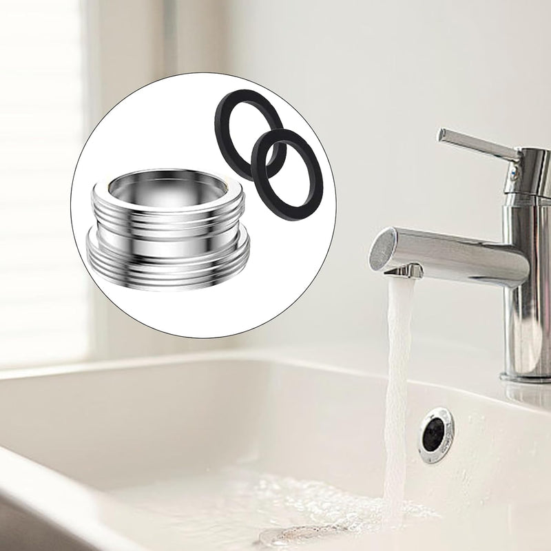 [Australia - AusPower] - Pack of 2 Tap Adapters, M24 to M22 Male Thread Adapter Tap Silver, Metal Tap Adapter with Black Rubber Ring, for Kitchen Taps, Water Saving, Water Filter, Hoses 