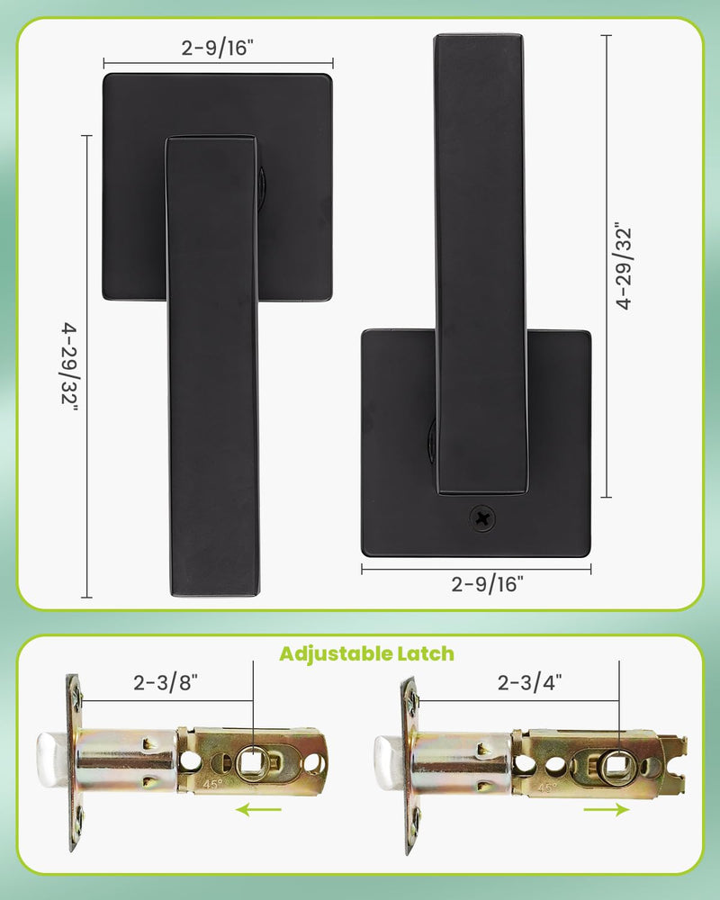 Passage Door Lever Dummy GreenShield Exterior Interior Door Handle for Hallway Closet Heavy Duty Non-Locking Lever Sets No Key Door Knob for Right Left Handed Door (1 Pack, Matte Black) 1 Pack Passage Matte Black