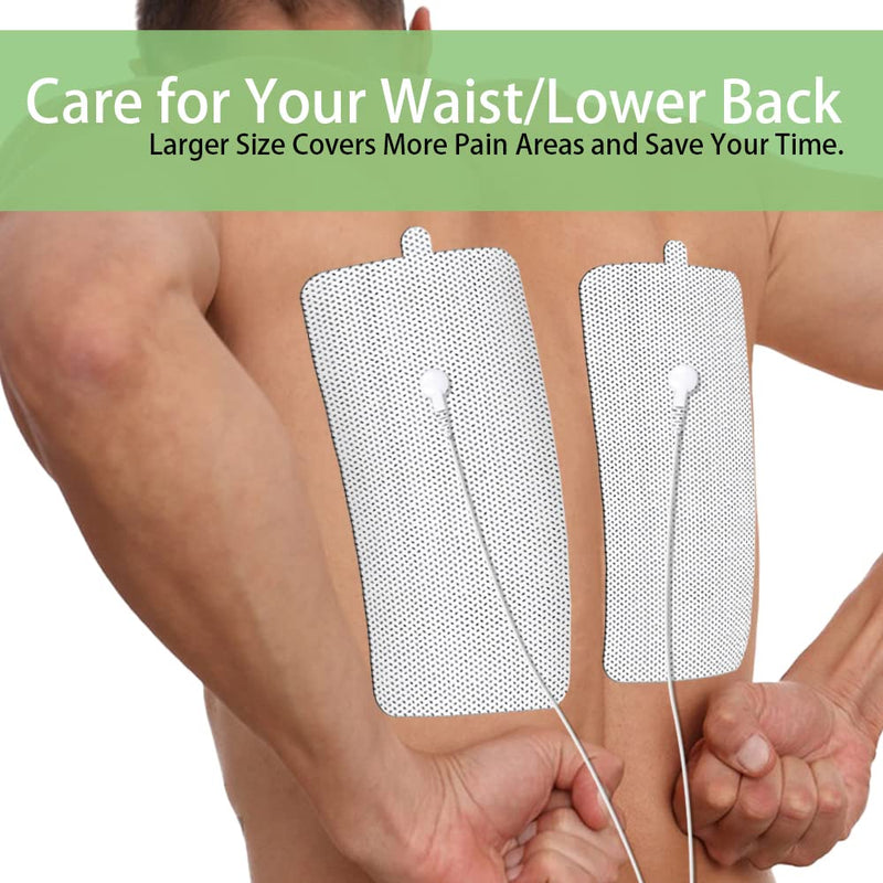 [Australia - AusPower] - TENS Unit Replacement Pads Standard 3.5mm Snap-on 4 * 8" Large Reusable TENS Unit Pads Premium Non-Irritating TENS Pads Replacement Self-Adhesive Electrode Pads for Muscle Stimulator Therapy - 4Pcs 4x8" 