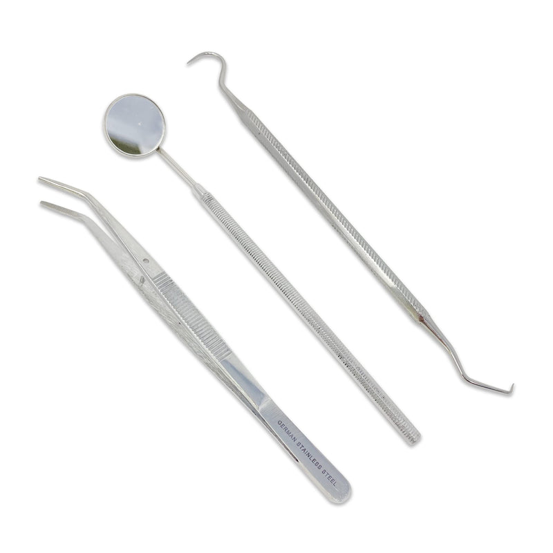 [Australia - AusPower] - Cynamed -Dental Tools Dental Pick Oral Care Kit, Stainless Steel Dental Hygiene Kit Set, Tooth Scraper Tartar Dental Scaler Tweezers Mouth Mirror for Personal & Pet Oral Care Use (Pack 3) Pack 3 