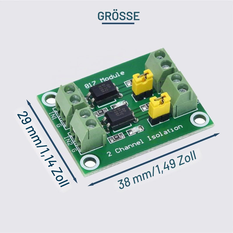 5pcs PC817 2 Channel Optocoupler Isolation Module 3.6-30V Voltage Converter Driver Photoelectric Insulated Board for Control Relay with 24AWG Wire 2 channels
