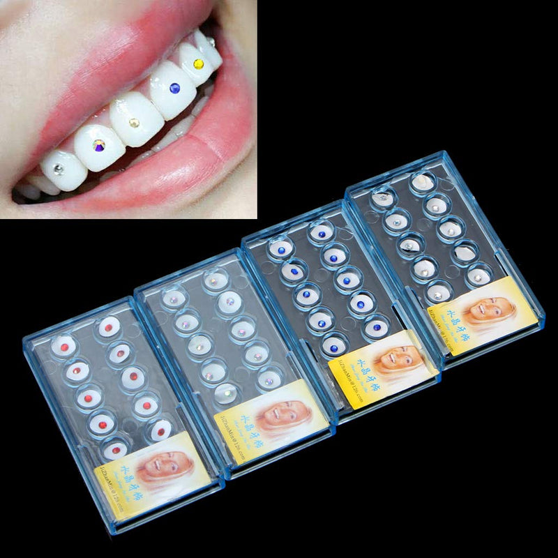 Box of 10 / Box 2 mm Dental Colourful Crystal Tooth Fashion Jewellery Gemstone Decoration with Box
