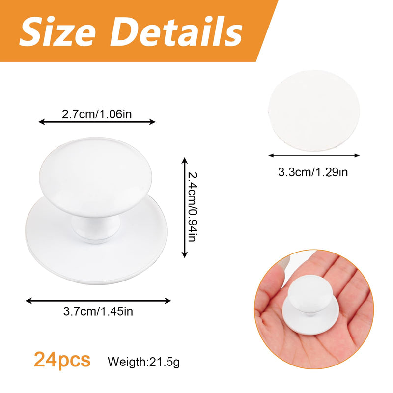 MOROBOR Adhesive Cabinet Knobs, 24pcs Self-Stick Instant Kitchen Drawer Pulls Stainless Steel Knobs for Windows Wardrobes Cabinets Drawers (White) White