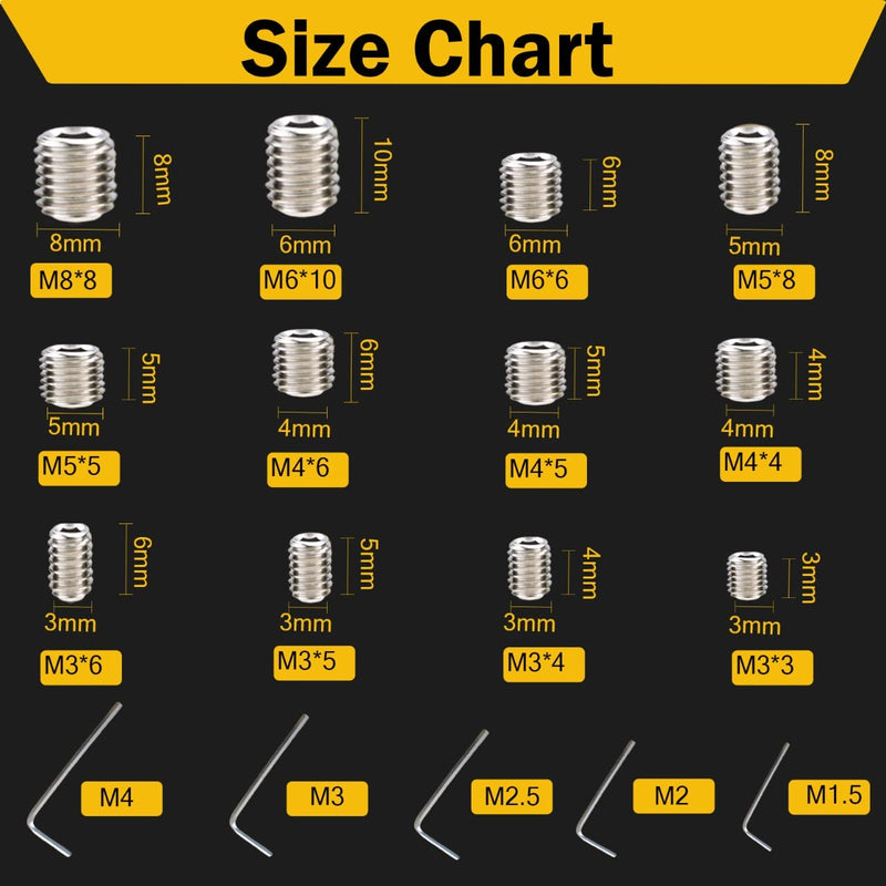 [Australia - AusPower] - Set Screws Assortment Kit - 240 (M3, M4, M5, M6, M8), Metric 304 SS Grub Screws Cup Point & Hex Head with 5 Allen Keys (M1.5-M4) - Ideal for Door Handles, Home Repairs and More 1 240 Pcs - M3,M4,M5,M6,M8 