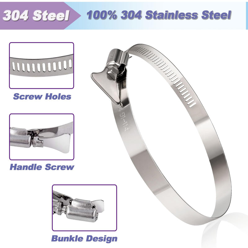 [Australia - AusPower] - 2 Pack 4 inch Hose Clamp, Adjustable 3 1/2"-4 1/2" Diameter 304 Stainless Steel Easy turn thumb Screw Worm Gear Hose Clamps For Securing Hose, Dryer, Automotive and Mechanical Applications Handle 4" x 2Pcs 