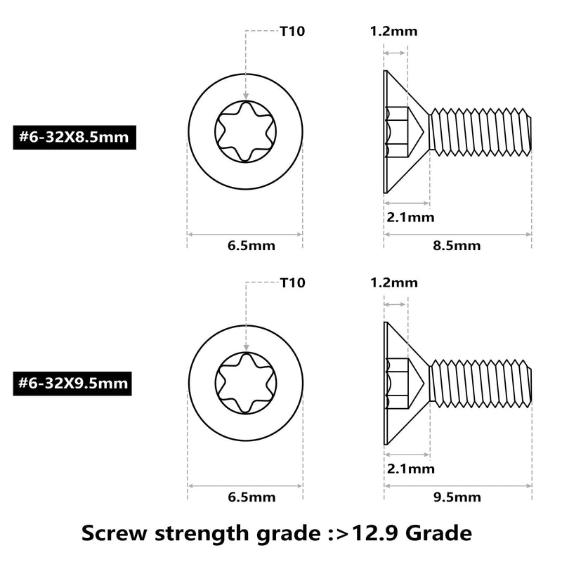 [Australia - AusPower] - ohhunt 60 Pcs 6-32x5.5mm/5mm/8.55mm/9.5mm/10.8mm/12.3mm Alloy Steel Flat Head Screw for Red Dot Sight 