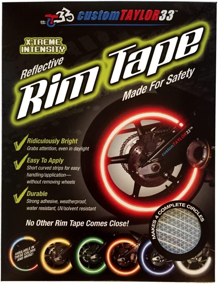 customTAYLOR33 White/Silver/Chrome High Intensity Grade Reflective Copyrighted Safety Rim Tapes - (Must Select Your Rim Size) (14" (TIRE Size, for Small Bicycles/eBikes)) 14" (TIRE Size, FOR Small Bicycles/eBikes)