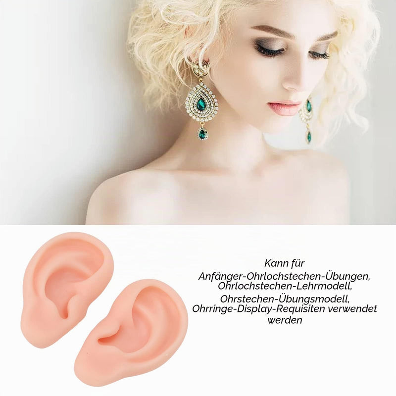 Human Ear Model, 1 Pair Soft Silicone Simulation Ear for Piercing Exercises and Jewelry Display (1#) 1#
