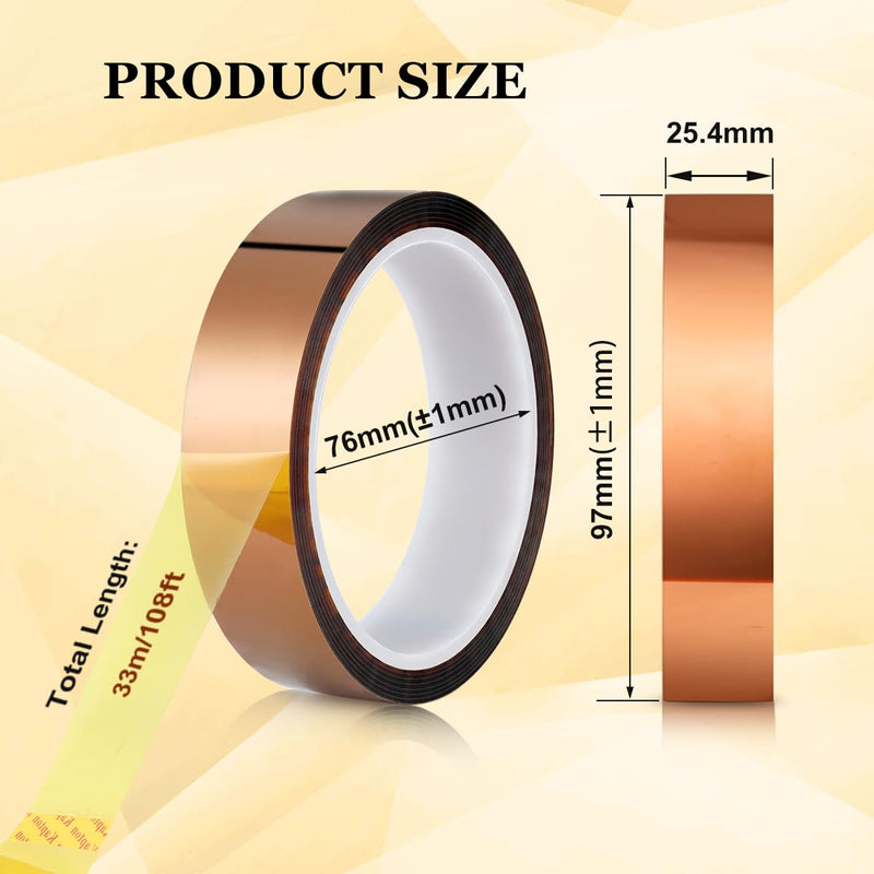 [Australia - AusPower] - Polyimide Film Adhesive Tape High Temperature Tape 1 inch (25.4mm) X 36 Yds,No Residue Heat Resistant Tape for Sublimation, Masking, 3D Printing, Electric Task, Soldering 1"（25.4mm) 2 Rolls 