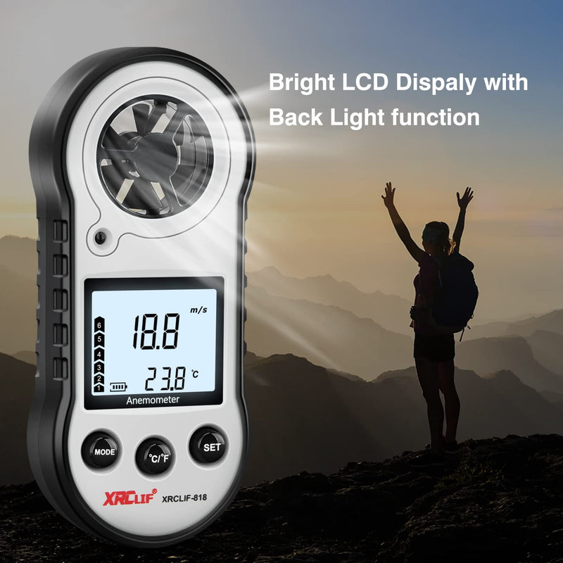 Digital Anemometer Handheld, Wind Speed Meter Wind Gauges Air Flow Velocity Meter, Measuring Wind Chill Temperature Speed, Wind Meter Thermometer Gauge for Shooting Windsurfing Fishing