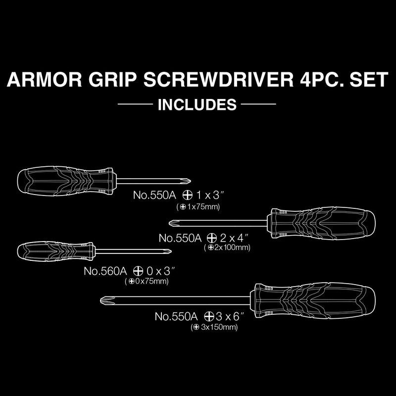 [Australia - AusPower] - VESSEL - ARMOR GRIP™ Screwdriver Cross Point 4PC. Set (JISDRIVE) No.550APH4PBU 
