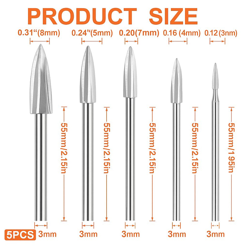 [Australia - AusPower] - 5pcs Wood Carving Tool, HSS Engraving Tool, Rotary Tools, 3 mm Shank, Wood Cutter Set for Precise Carving, Drilling and Creative DIY Projects in Various Sizes for Beginners and Professionals 