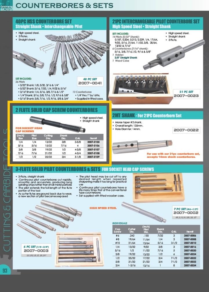 [Australia - AusPower] - HHIP 2007-0108 7/16 x 1/2 HSS 2 Flute Solid Cap Screw Counterbore 7/16 Size 