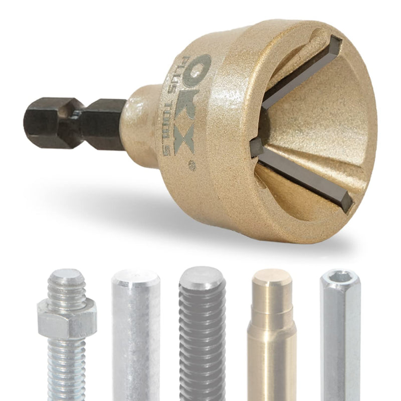 ORXPLUS Tools Deburring External Chamfer Tool, Tungsten Blade, Deburring Drill Bit, Remove Burr Tools Suitable on Stainless Rod, Thread and Pipe for Fit 1/8"-3/4"(3mm-19mm) Deburring Drill Bit 3mm-19mm / Gold