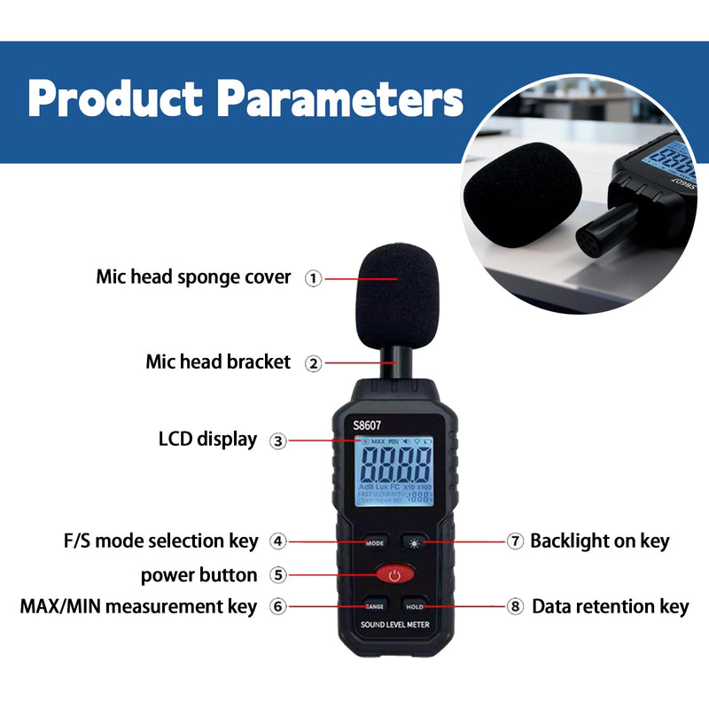 BAIFULAI Decibel Meter: 30dB to 130dB Portable Sound Level Meter with LCD Display, Portable SPL Meter DB, Meter Suitable for Home, Office, Construction Site, Factory etc