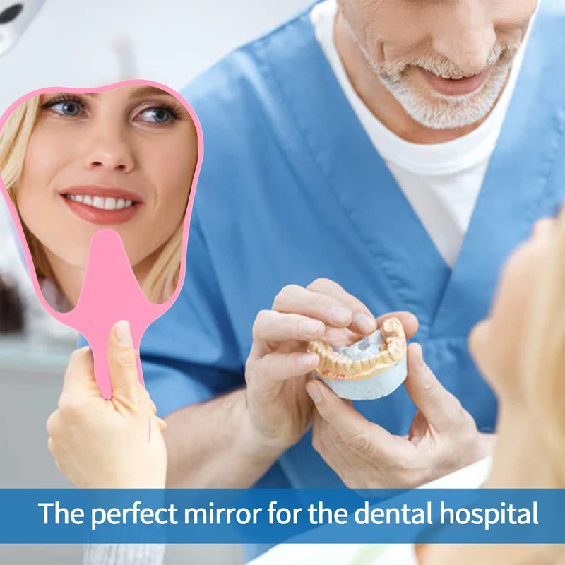 [Australia - AusPower] - Tooth Shaped Handheld Mirror - Hand Held Mirror Tooth Mirror Patient Mirror Dental Hygienist Gifts Pink 