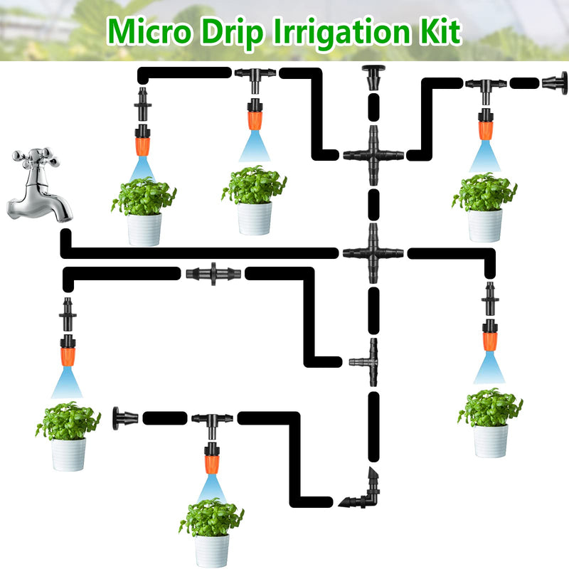 [Australia - AusPower] - 250 Pcs Drip Irrigation Fittings Kit for 1/4" Tubing：Gardrip 1/4 Inch Drip Irrigation Barbed Connectors (Nozzles, Nozzle Tees, Single Barbs, Couplings, Tees, Elbows, Plugs, Crosses) for Garden Systems Complete Kit with Box-250P 