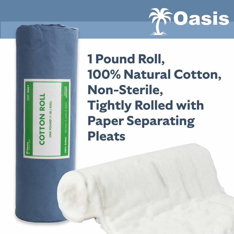[Australia - AusPower] - Oasis 100% Cotton Roll for Wound Care, Casting and Crafts, Non-Sterile, Soft and Absorbent Cotton in an Easy to Tear & Use Roll, 1- Pound 