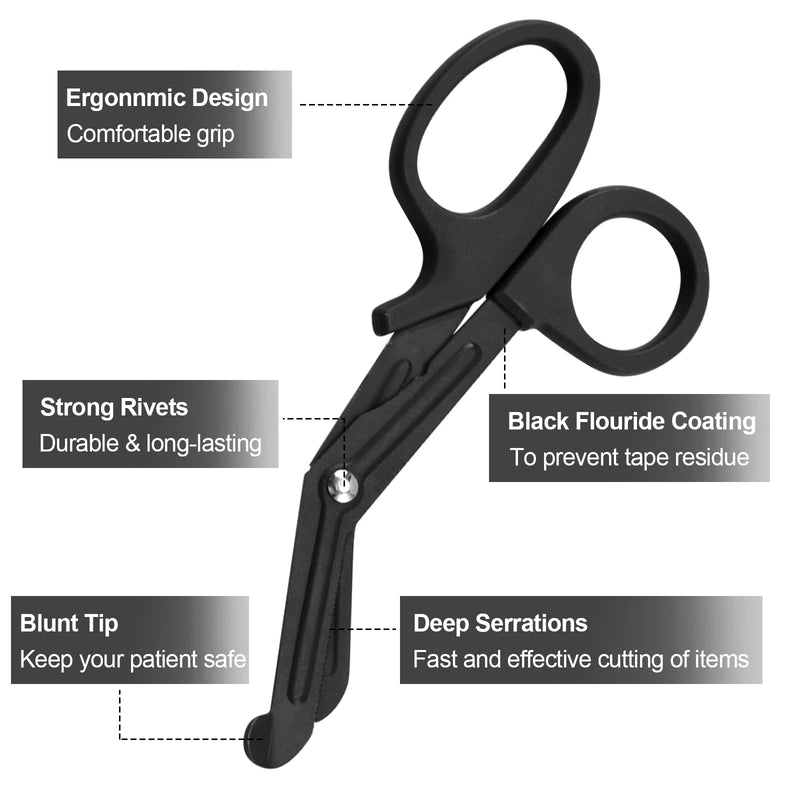 [Australia - AusPower] - 2 Pack Medical Scissors and Penlights for Nurses Medical Supplies with One Medical Pen light, One 6 inches Scissors Trauma Shears for First Aid EMT (Black) Black 