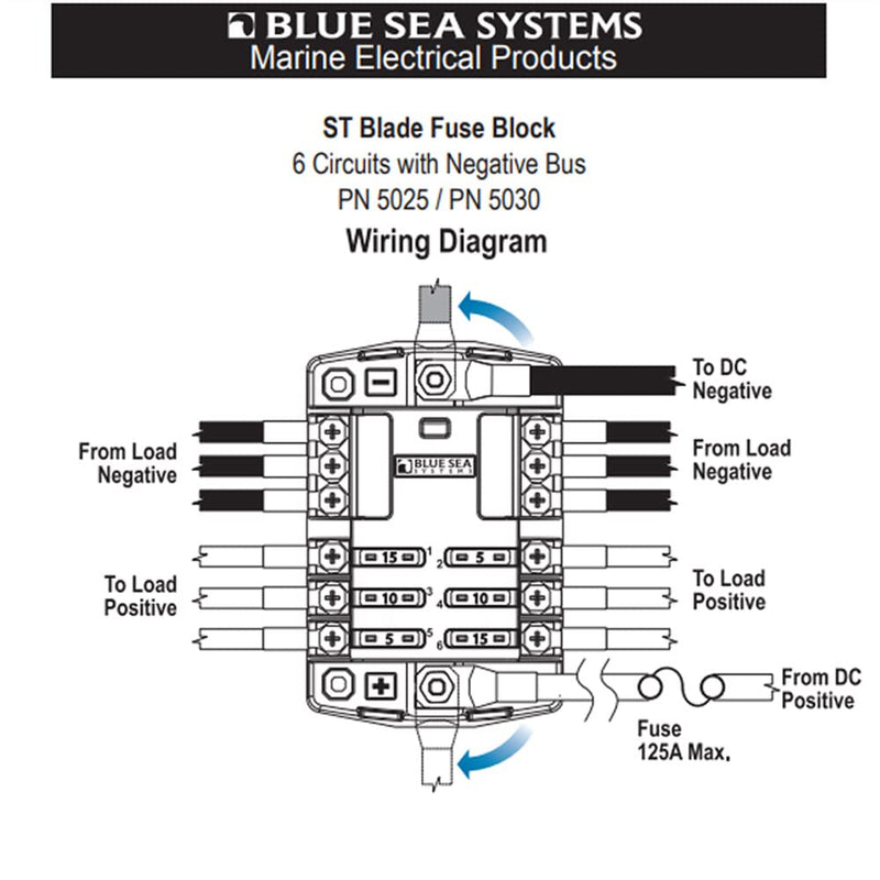 [Australia - AusPower] - Blue Sea Systems 5025 ST Blade Fuse Block 6 Circuit with Ground and Cover 6 Circuit + Neg With cover 