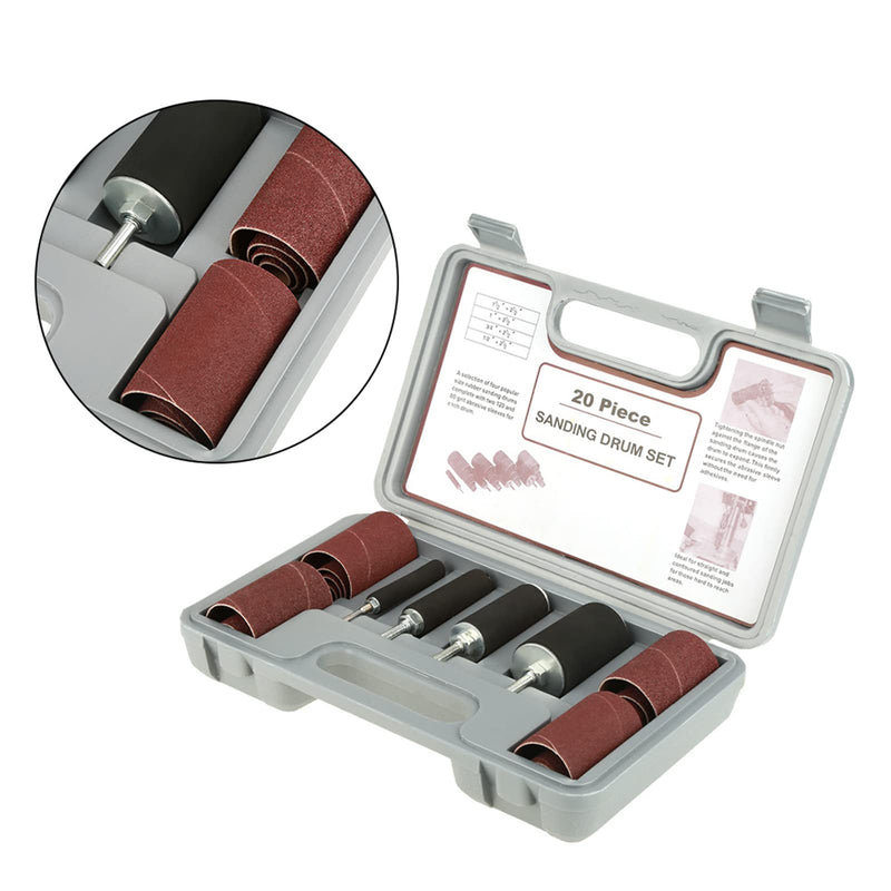 Sanding Roller Set, 20 Pieces Sanding Sleeve Set, Sanding Drum Drill Kit, Spindle Sander, Grinding Cylinder for Power Tools, Mini Rotary Tool Accessories