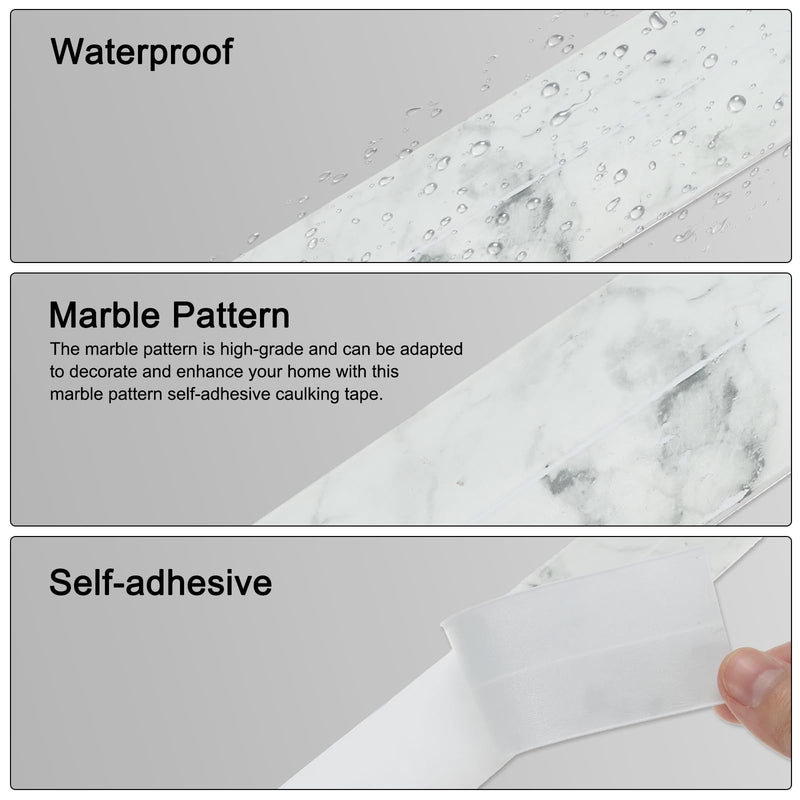 uxcell 2Pcs 1.5in X 10.5Ft Marble Grey Caulk Strip PVC Waterproof Self Adhesive, Kitchen Caulk Sealant Tape, Decorative Sealing Trim for Toilet Base, Floor, Molding and Sealant Tape 2