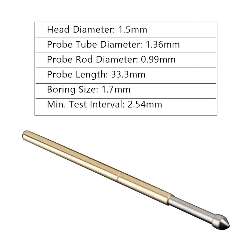 [Australia - AusPower] - 100PCS P100-E2 Spring Test Pins, 3A Spring Test Probe Pin Set, Brass 1.5mm Round Spring Test Probes, Conical Head Spring Probe Pin Replacement PCB Testing Tools 