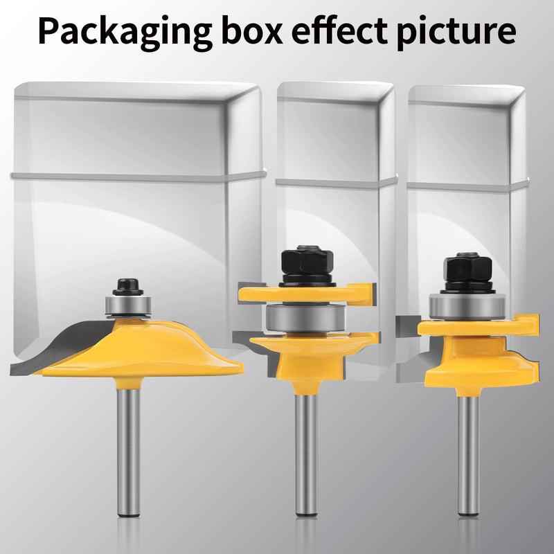 1/4" Shank Router Bit Set 3PCS Raised Panel Cabinet Door Making Router Bits | Cabinet Door Router Bits,Cemented Carbide Router Bits,Router Door Window Bits (Tenon Cutter Diameter: 1-5/8") 3PCS 1/4" Shank Router Bit Set