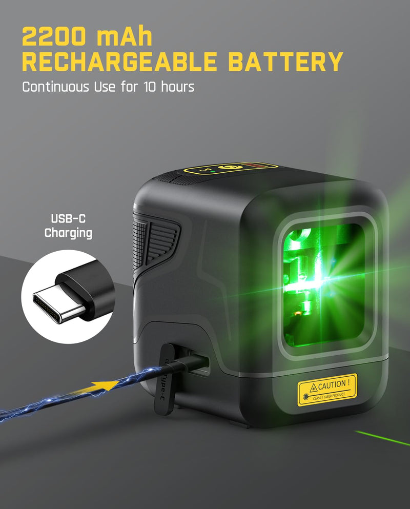 [Australia - AusPower] - Fanttik D2 Laser Level, 100 ft Self-Leveling Green Cross Line Laser, USB-C Rechargeable, Rotatable 360 Degree, Pulse Mode, Magnetic Bracket, Carrying Pouch, for Picture Hanging and Home DIY - Black 