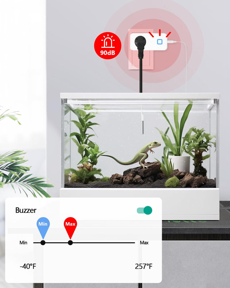 [Australia - AusPower] - MOCREO Temperature Controller Reptile Thermostat Outlet, Bluetooth Temp Control Plug with Alarm for Terrarium Heat Mat Heating Pad, Greenhouse, Homebrew Fermenter, 100~240V 10A 1100W White 