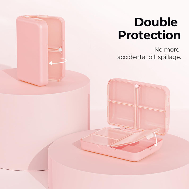 [Australia - AusPower] - AUVON Daily Pill Organizer Fit with Your Purse or Pocket, Compact Travel Pill Box Case with Slim Folding Design and Long-Lasting Hinges to Hold Vitamin, Fish Oil, Supplement or Jewelry(Pink) Bright Pink 