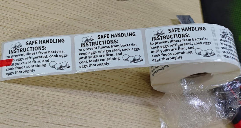TaoBary 500 Count Safe Handling Instruction Stickers for Eggs 2.25”x1.25” Farmers Fresh Eggs Carton Stickers Thermal Printed Safe Handling Label for Egg Cartons