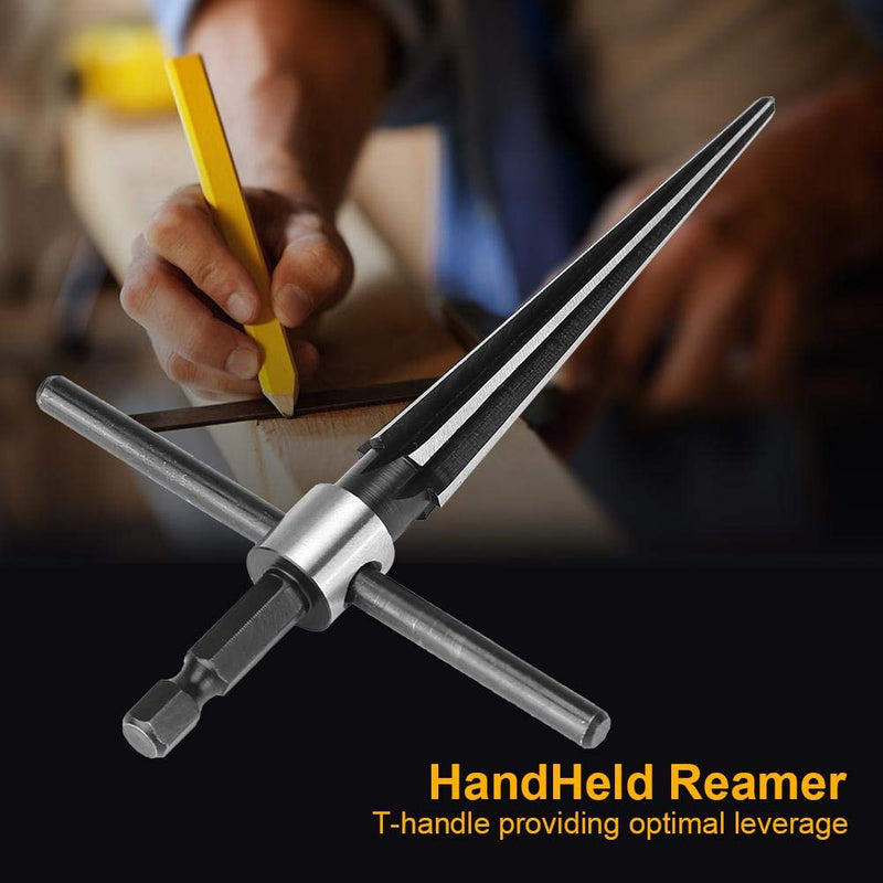 Handheld T Shape Tapered Hex Reamer Bridge Pin Hole Carbon Steel, Handle Drilling Tool for Taper Holes on Top of Planks, Chamfering, Screw Sinking Holes