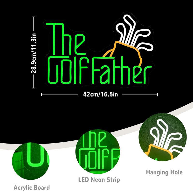 The Golf Father Neon Sign for Wall Decor Golf Neon Light Green Neon Light Up Signs Sports Led Neon Lights for Bedroom Sports Facilities Golf Course Decoration The Golf Father