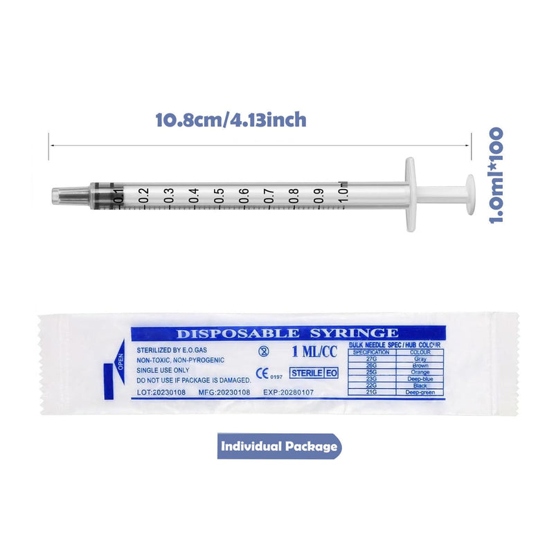100 x 1 ml Colostrum Syringes without Needle - Sterile Disposable Syringes for Precise Dosage, Laboratory, Animal Feeding & Plant Care - Hygienic Individually Packed, Ideal for Colostrum Collecting