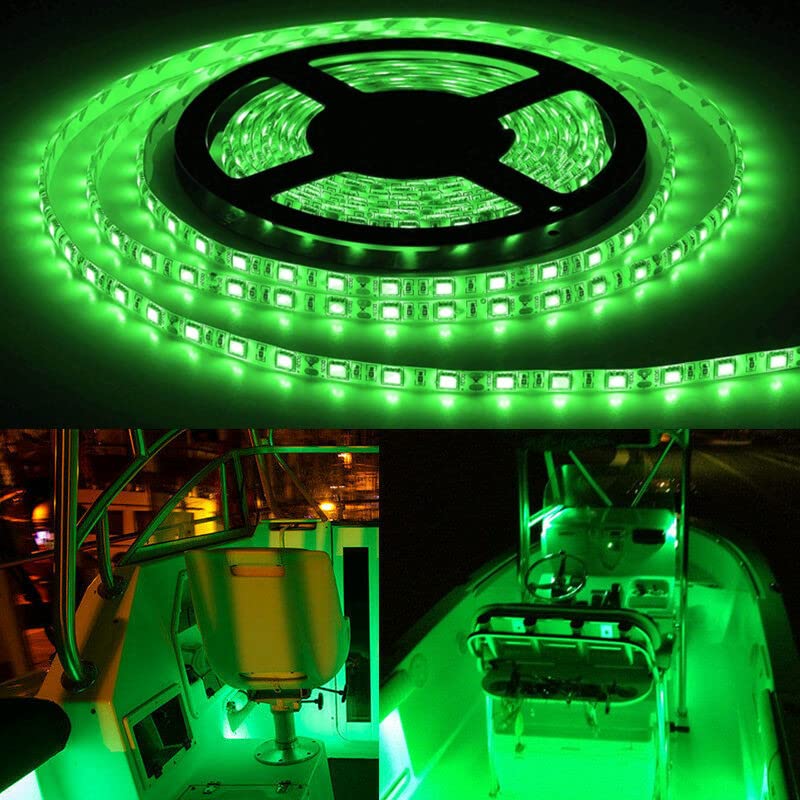 25FT LED Boat Lights, Waterproof Marine Pontoon Led Strip Lights, Boat Deck Interior Light, Boats Accessories, Under Gunnel Lighting, Night Fishing Light for Pontoon Fishing Boats (Green) Green (25FT)