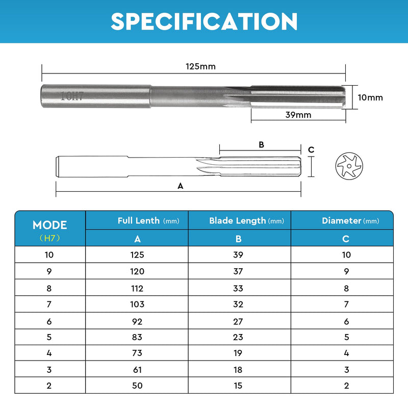 [Australia - AusPower] - SWAWIS 9 Piece H7 Straight Shank HSS Reamer Set, 2-10 mm Machine Reamer for Wood & Metalworking to Improve Accuracy in Drilling Processing H7 2-10 Mm, 9 Pieces 