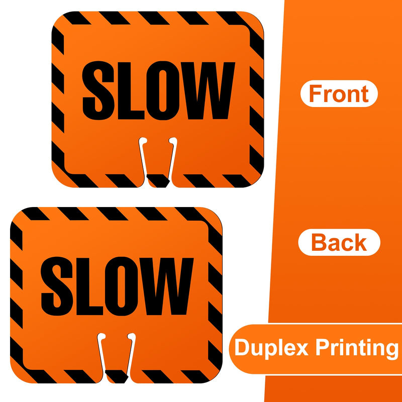 6 Pcs Slow Traffic Cone Signs, 12.6 x 10.4 Inch Slow Down Signs Road Traffic Cone Top Warning Sign, Black and Orange High Visibility Road Construction Parking Safety Track Outdoor Neighborhoods 6