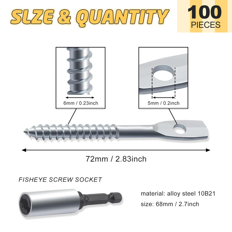 100Pack Eye Lag Screws for Wood 2" Eye Lag Screw with 1Pcs Eye Lag Driver Zinc Plated Carbon Steel Eye Lag Wood Screws Drop Ceiling with Attaching Hanger Wire to Joists 101Set Screw-101Pack