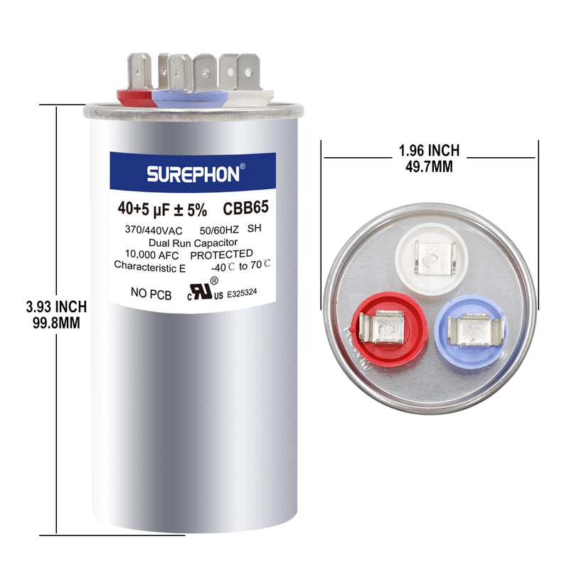 [Australia - AusPower] - 40+5 MFD 370V or 440V Dual Run Start ac Capacitor for ac CBB65r CBB65b AC Capacitor for Motor Start or Heat Pump, Condenser, Pool Pump B40+5MFD 