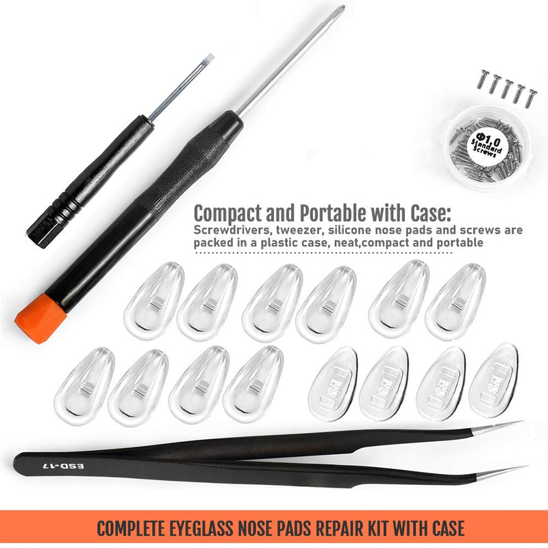 [Australia - AusPower] - Eyeglasses Nose Pads, TEKPREM Glasses Nose Pads Replacement Repair Tools Kit with 5 Pairs of Air Chamber Silicone Nose Pads,Screws,Screwdrivers,Tweezer and Cleaning Cloth for Glasses and Sunglasses 
