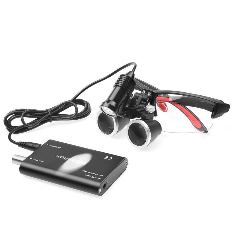 [Australia - AusPower] - DY-409 5W Head Magnifier Adjustable Spotlight Headlight Matte Frame 2.5X/3.5X420mm Binocular Loupe Optical Glass with Aluminum Box (3.5X, Black) 3.5X 
