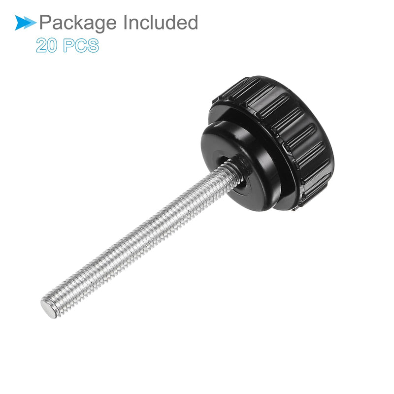 [Australia - AusPower] - Thumb Screw Knurled Knobs, M6 x 50mm Male Thread, Black Round Head Clamping Screw Threaded Stud Hand Knobs Grip, (Applications: for Machinery Lathes), 20-Pieces 